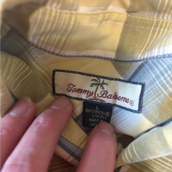 Tommy Bahama Yellow Plaid 100% Linen SS Button Up Shirt Men's Large - Picture 4 of 11
